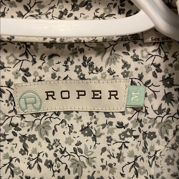 Roper Pearl Snap Western Grey Floral Shirt Size Medium - Picture 5 of 9